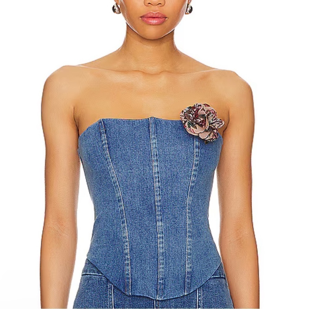 MAJORELLE Luda Bustier Top in Washed Blue Size XL